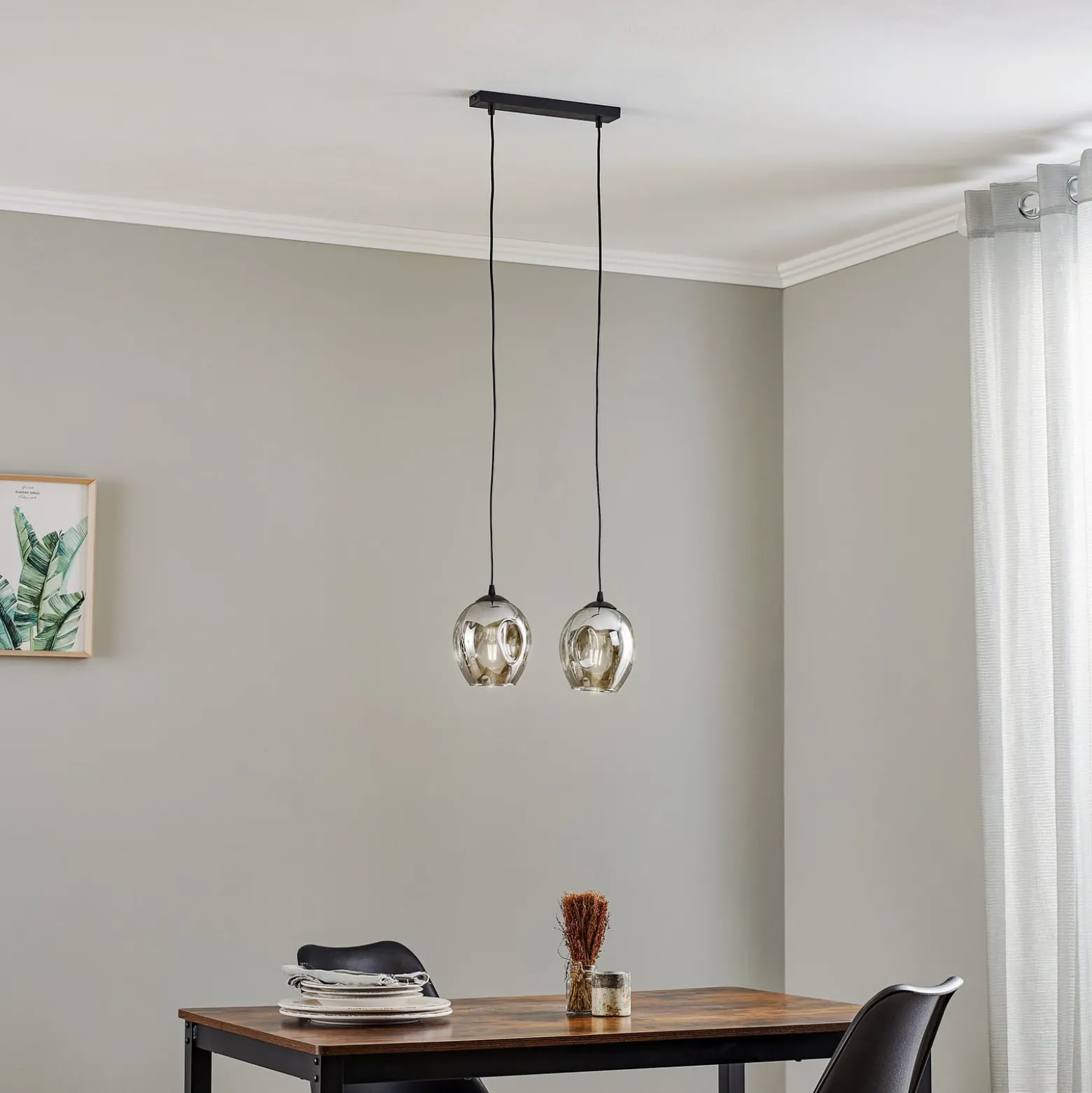Pendellampe Starla zweiflammig, Glas grafit