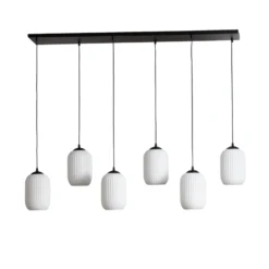 Pendellampe Verdi, Länge 115 cm, schwarz/opal, Glas, 6-flg.