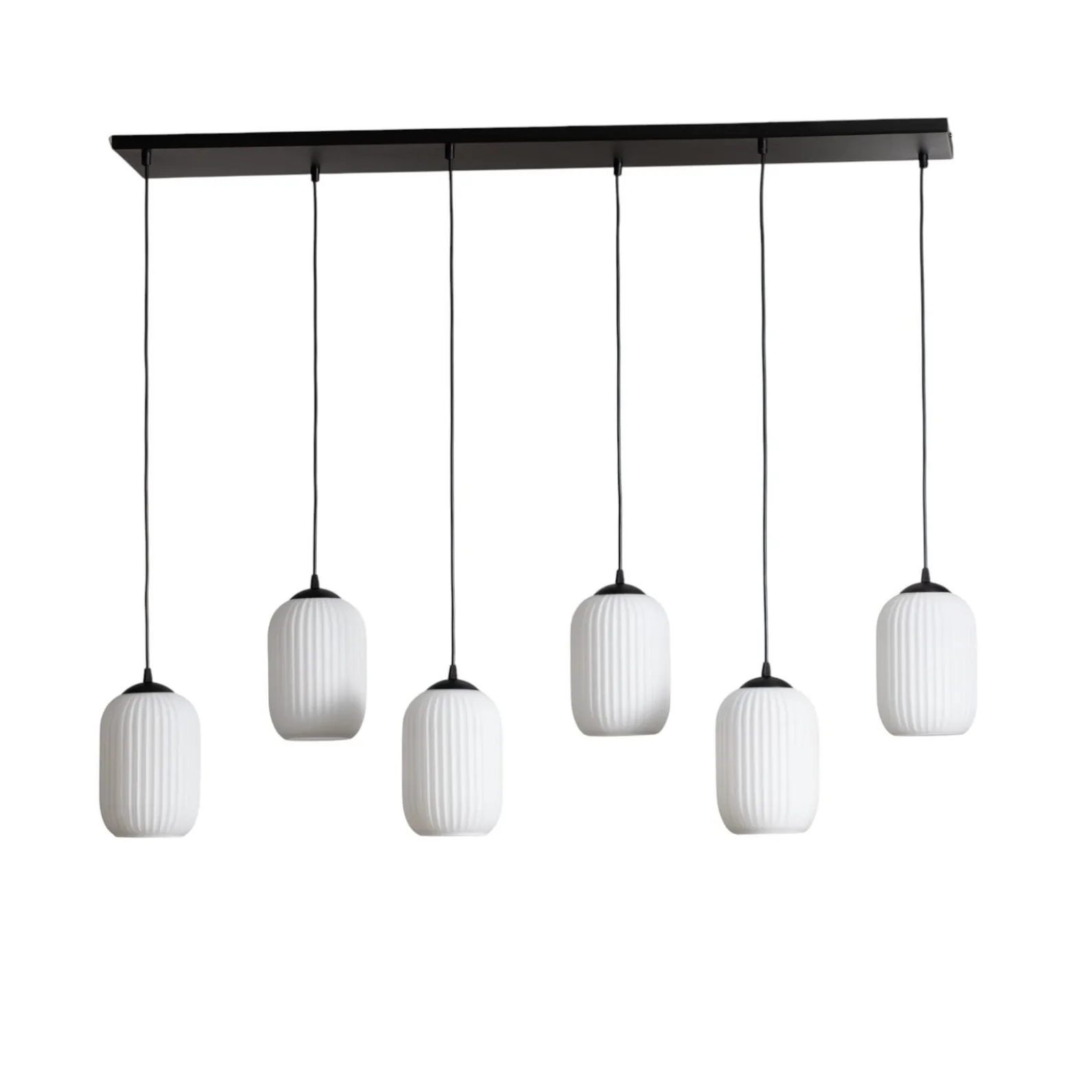 Pendellampe Verdi, Länge 115 cm, schwarz/opal, Glas, 6-flg.