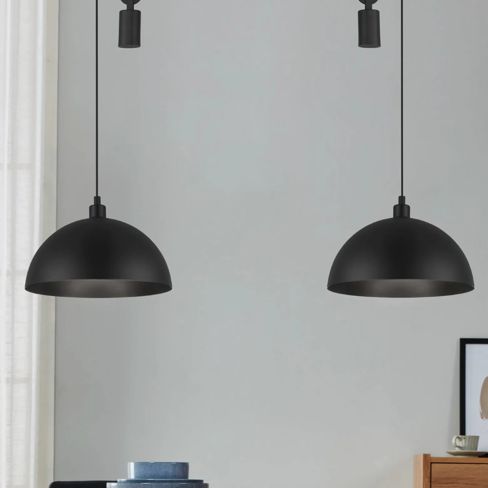 Pendellampe Winkworth, schwarz, Länge 118 cm, Metall, 2-flg.