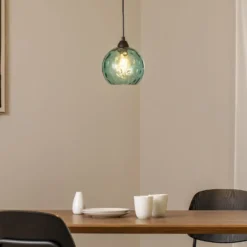 Pendelleuchte Benek, blau, Glas, Ø 20 cm, E27