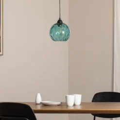 Pendelleuchte Benek, blau, Glas, Ø 20 cm, E27