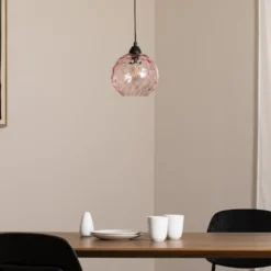 Pendelleuchte Benek, pink, Glas, Ø 20 cm, E27