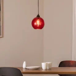 Pendelleuchte Benek, rot, Glas, Ø 20 cm, E27