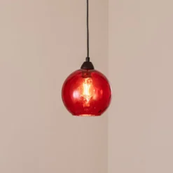 Pendelleuchte Benek, rot, Glas, Ø 20 cm, E27
