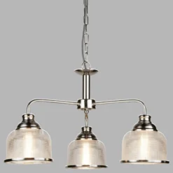 Pendelleuchte Bistro II 3-flg. silber/Riffelglas