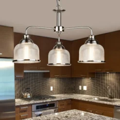 Pendelleuchte Bistro II 3-flg. silber/Riffelglas