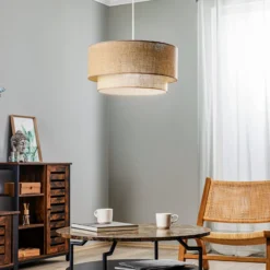 Pendelleuchte Boho, braun, Ø 45 cm, Textil