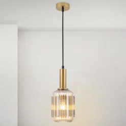 Pendelleuchte Carneval, altmessing/amber, Ø 14 cm, Glas