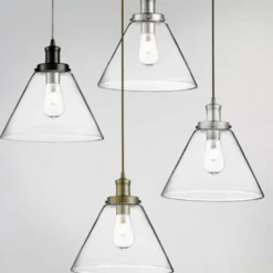 Pendelleuchte Pyramid, schwarz/klar, Glas, Ø 29 cm, E27