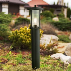 Pollerleuchte Pagoda, IP44, schwarz, Höhe 73 cm, Metall
