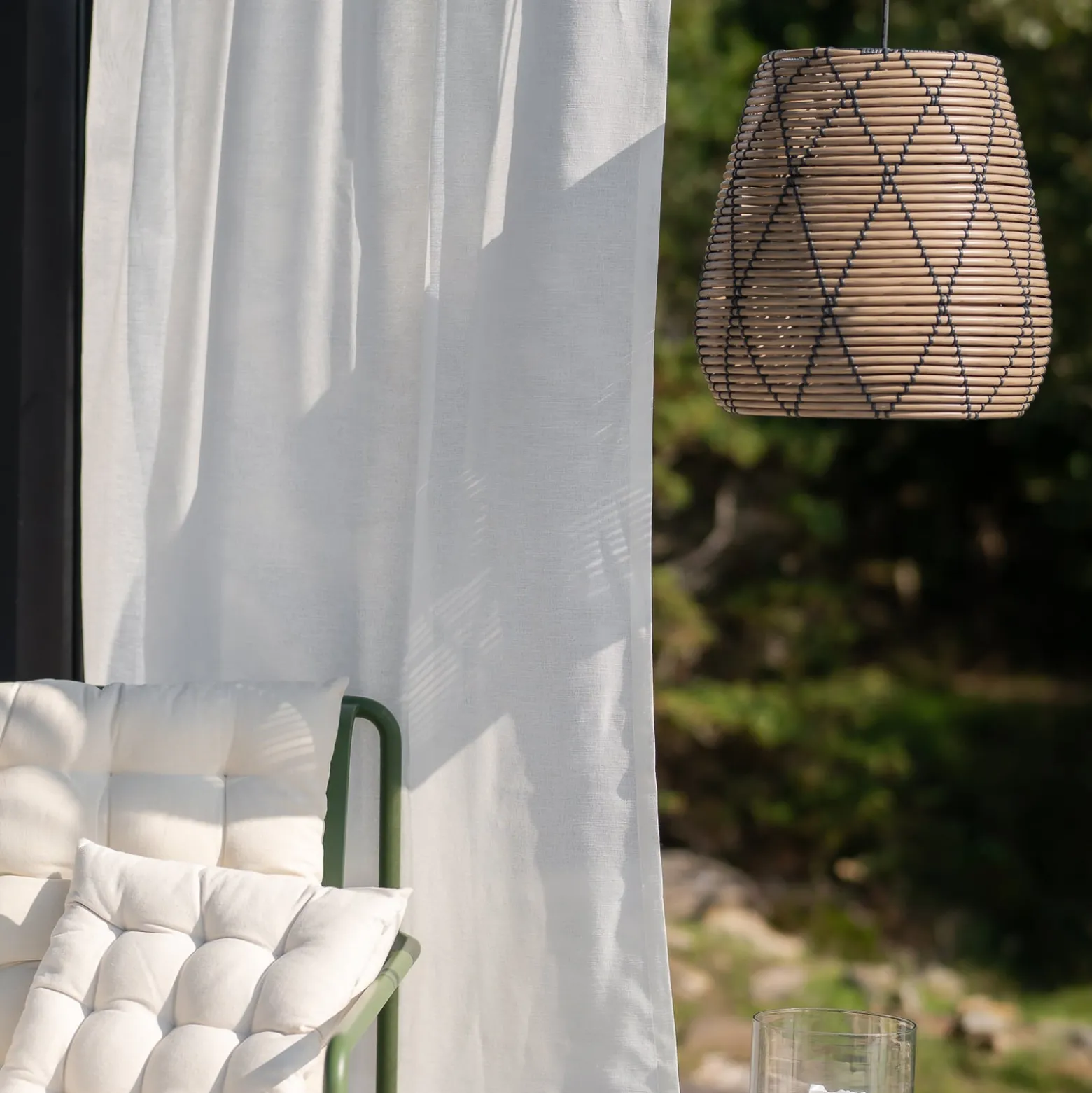 PR Home Außenhängeleuchte Lollo, Rattanoptik natur, Ø 38 cm