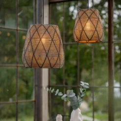 PR Home Außenhängeleuchte Lollo, Rattanoptik natur, Ø 38 cm