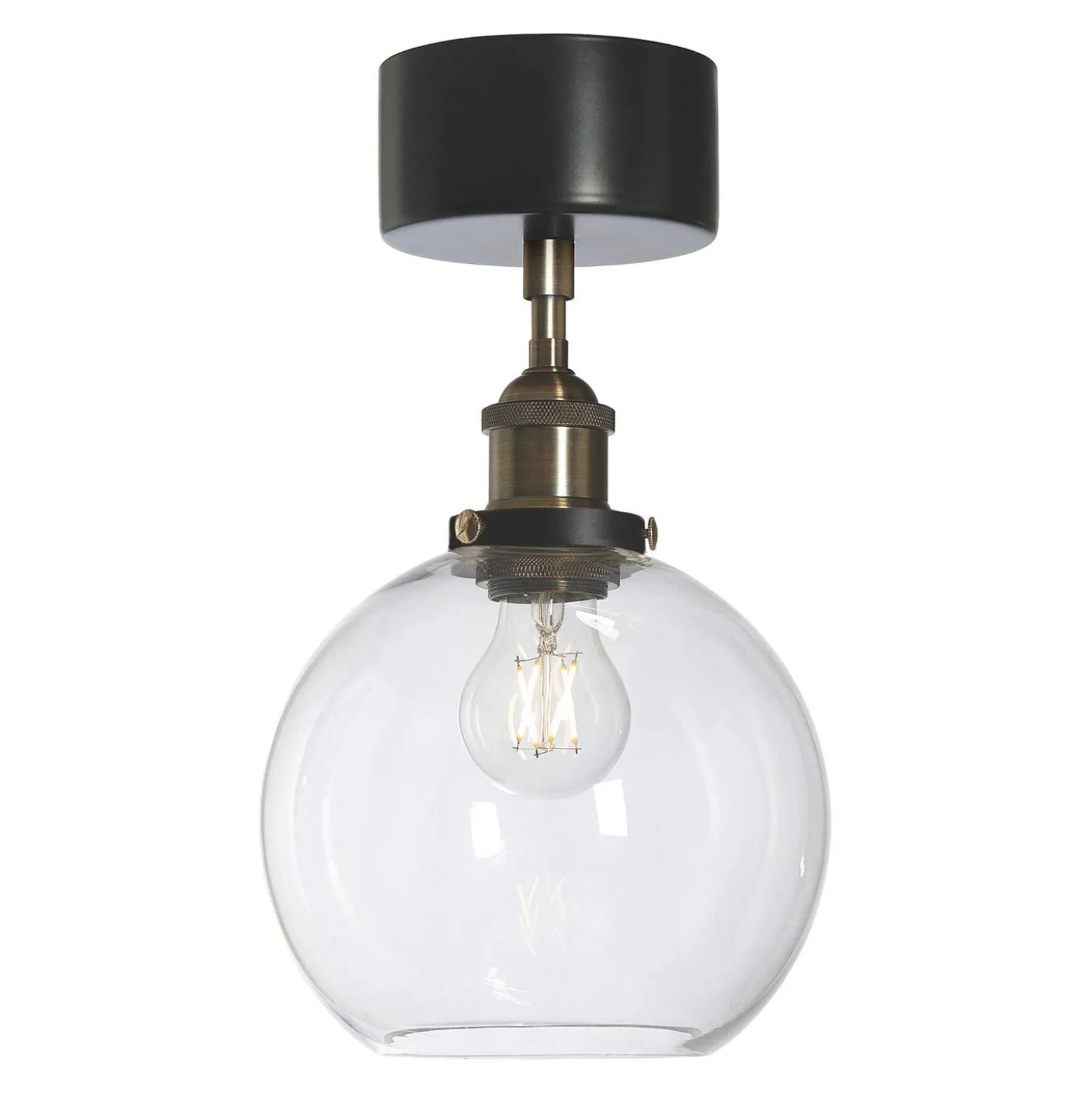 PR Home Deckenleuchte Omega, klar/messing/schwarz, Ø 20 cm