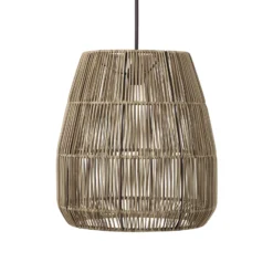 PR Home Hängeleuchte Saigon, Rattanoptik, grau, Ø 38 cm