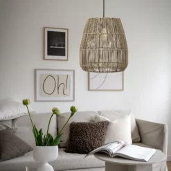 PR Home Hängeleuchte Saigon, Rattanoptik, grau, Ø 38 cm