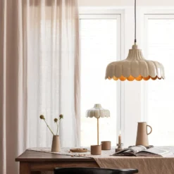 PR Home Hängeleuchte Wells, beige/gold, Ø 43 cm, Metall