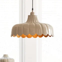 PR Home Hängeleuchte Wells, beige/gold, Ø 43 cm, Metall