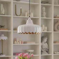 PR Home Hängeleuchte Wells, weiß/gold, Ø 43 cm, Metall