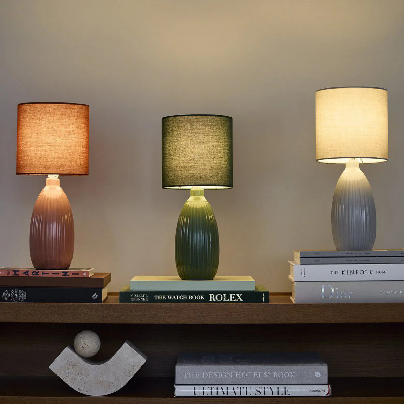 PR Home Tischlampe Uno, hellgrau, Höhe 47 cm, Textil/Keramik