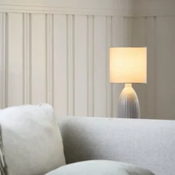 PR Home Tischlampe Uno, hellgrau, Höhe 47 cm, Textil/Keramik