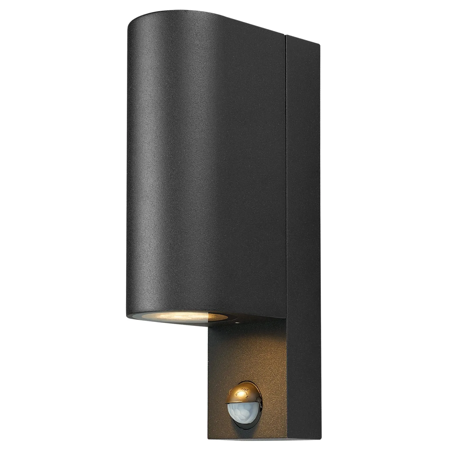 Prios Außenwandleuchte Tetje, schwarz, rund, Sensor