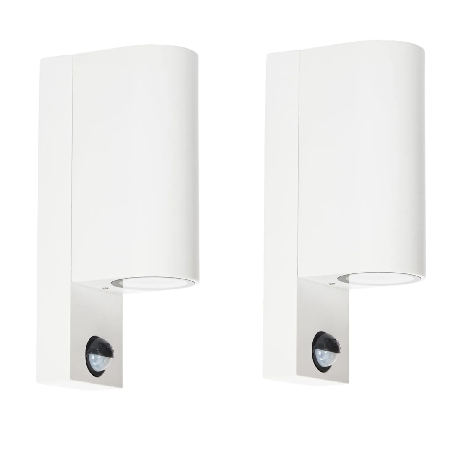 Prios Außenwandleuchte Tetje, weiß, rund, Sensor, 2er-Set