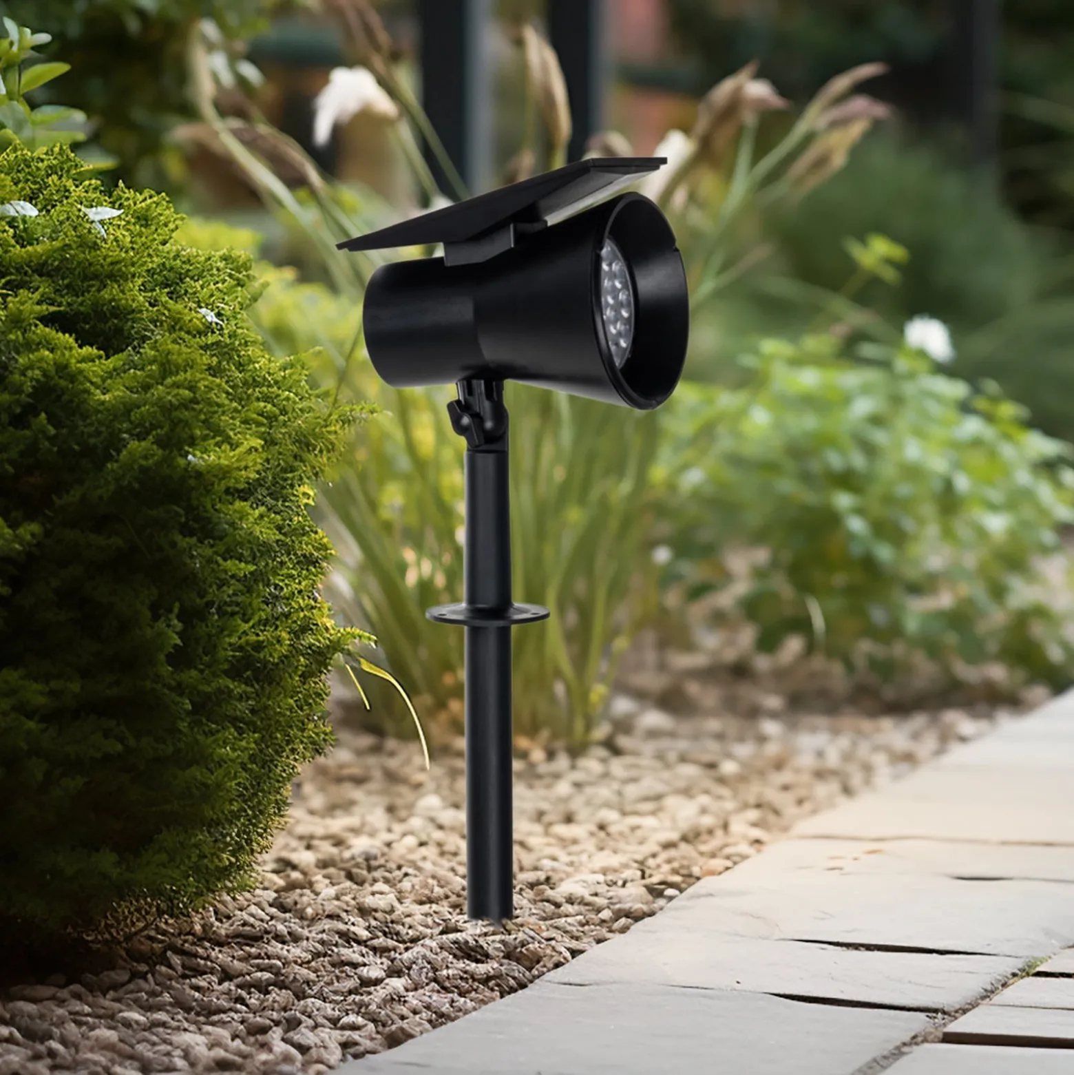Prios LED-Solarstrahler Birko, Höhe 56 cm, schwarz, Erdspieß