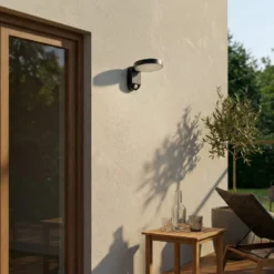 Prios LED-Solar-Wandleuchte Tarlson, rund, anthrazit, Sensor