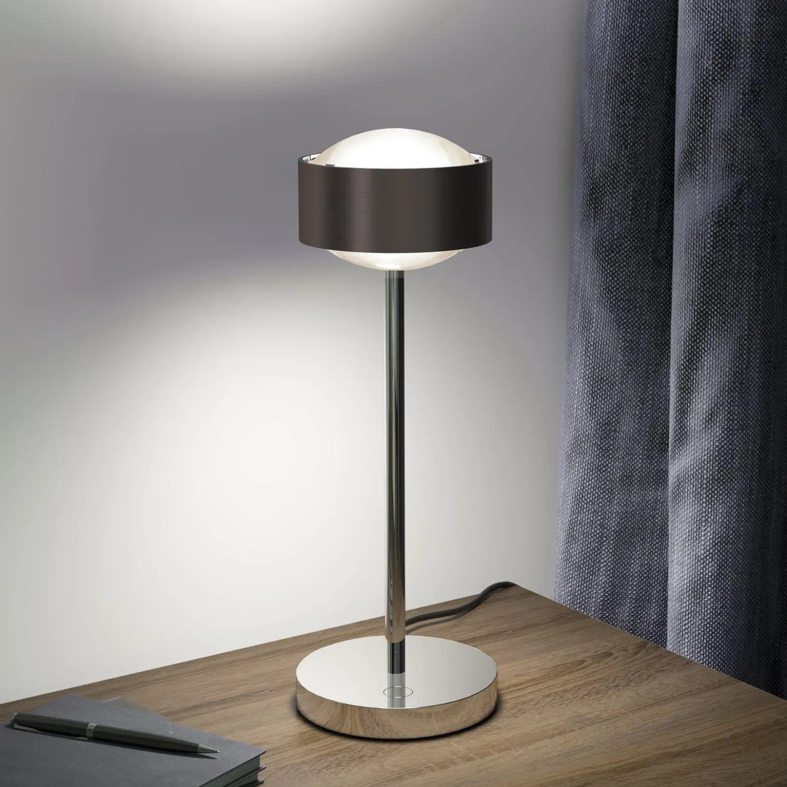 Puk! 120 Eye Table LED, Linsen matt, braun/chrom