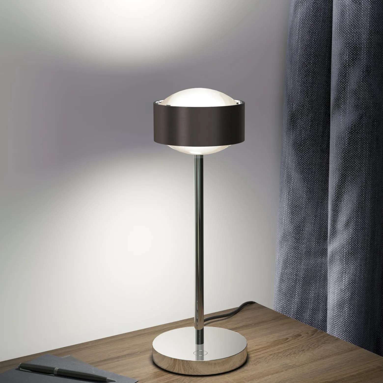 Puk! 120 Eye Table LED, Linsen matt, braun/chrom