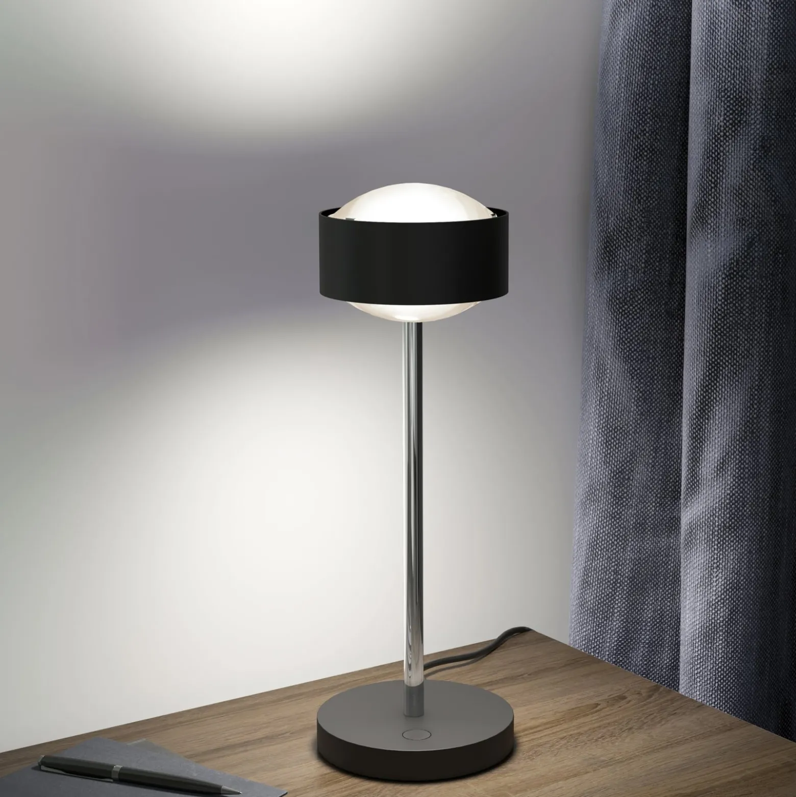 Puk! 120 Eye Table LED, Linsen matt, schwarz/chrom
