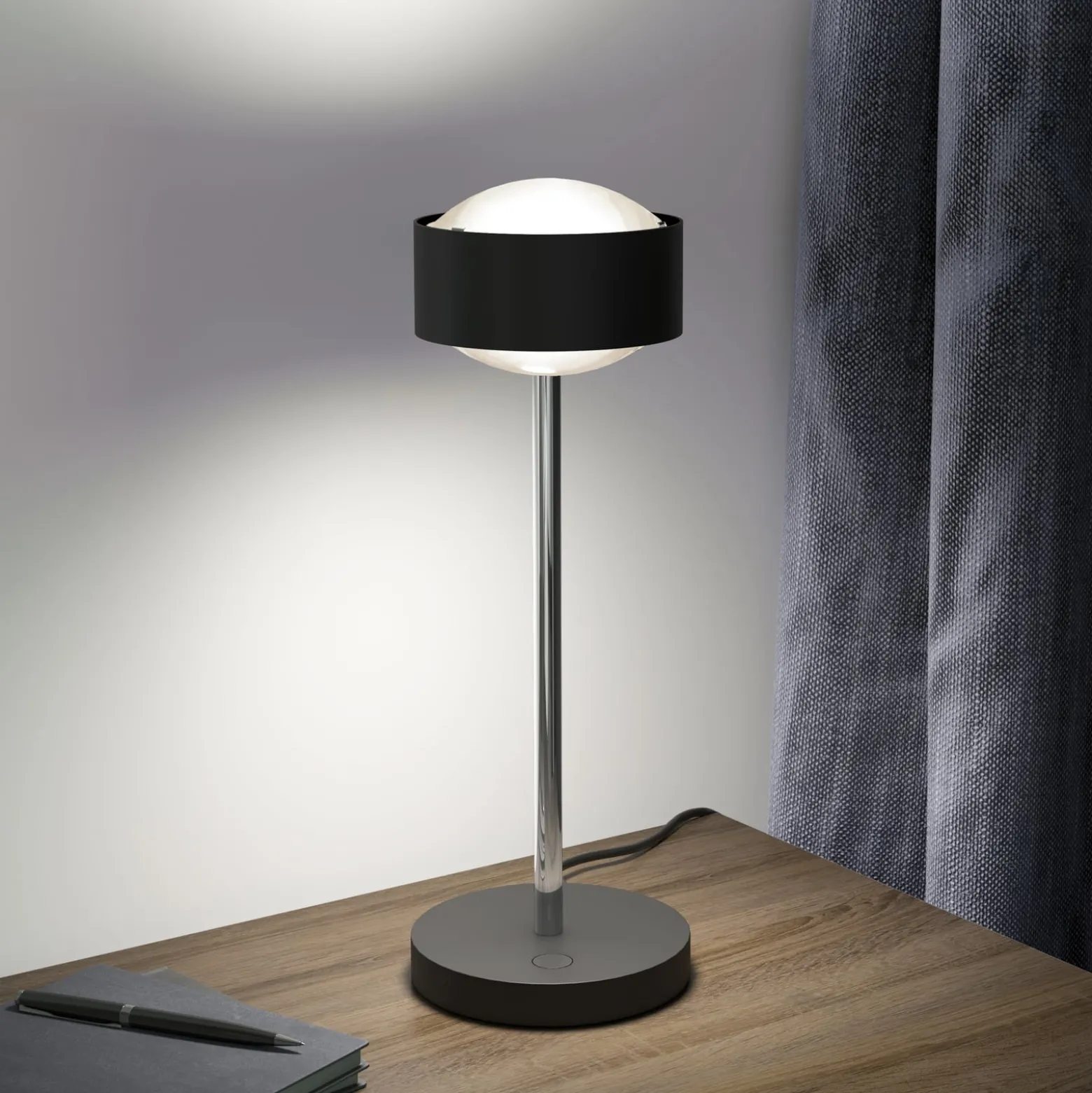 Puk! 120 Eye Table LED, Linsen matt, schwarz/chrom