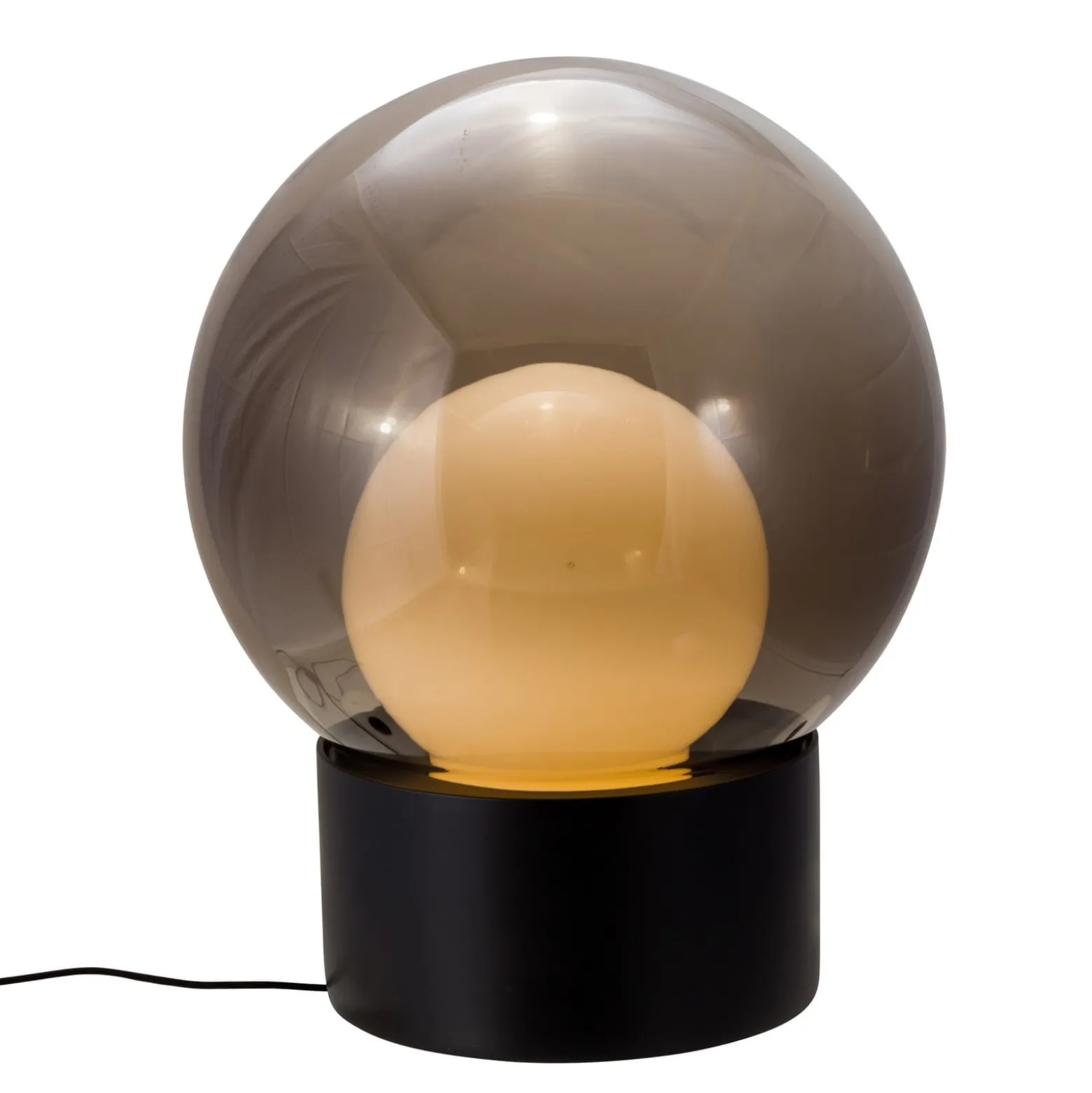 pulpo Tischleuchte Boule Medium, rauchgrau/opal/schwarz