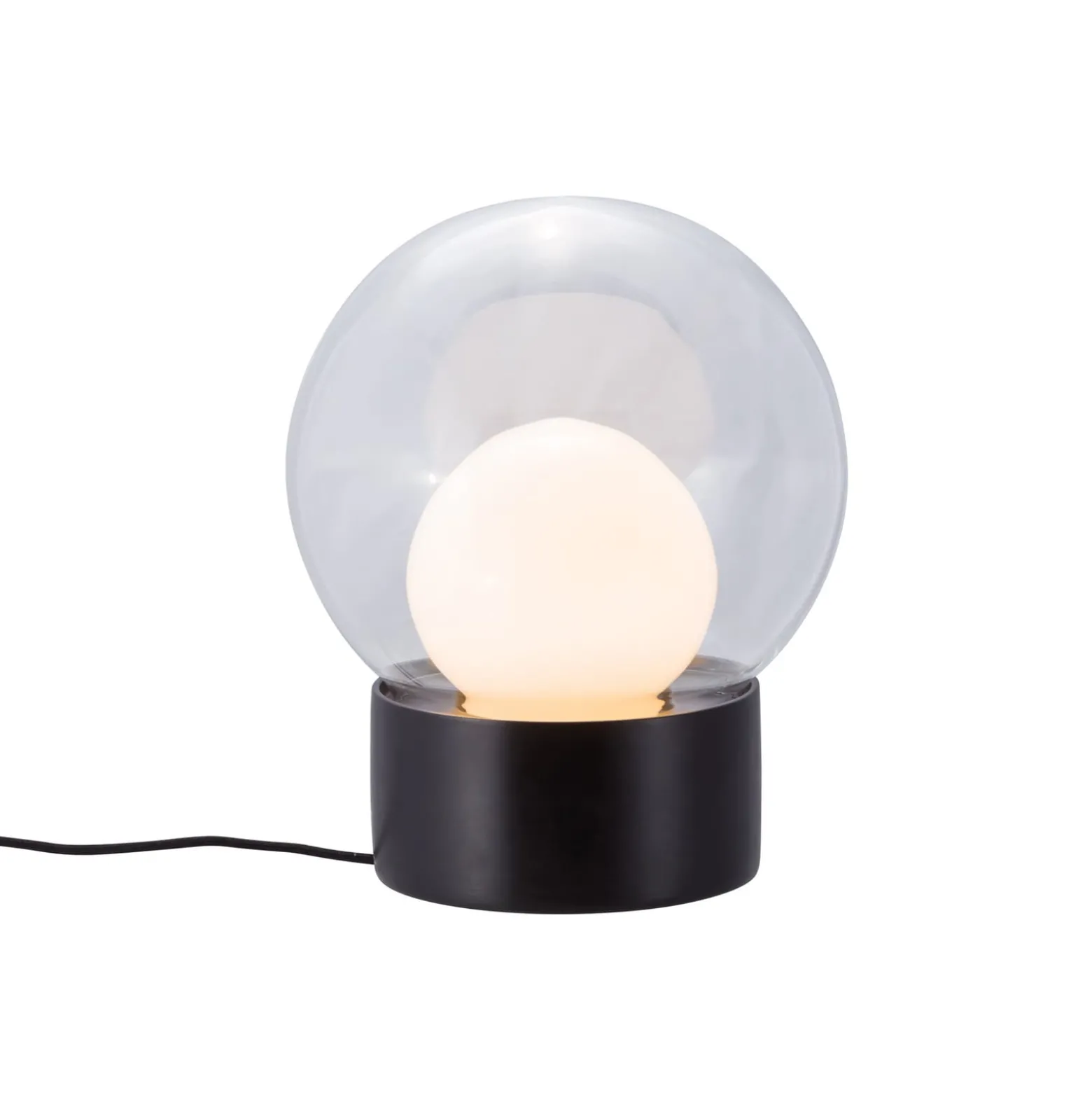 pulpo Tischleuchte Boule Small, klar/opal/schwarz, Glas