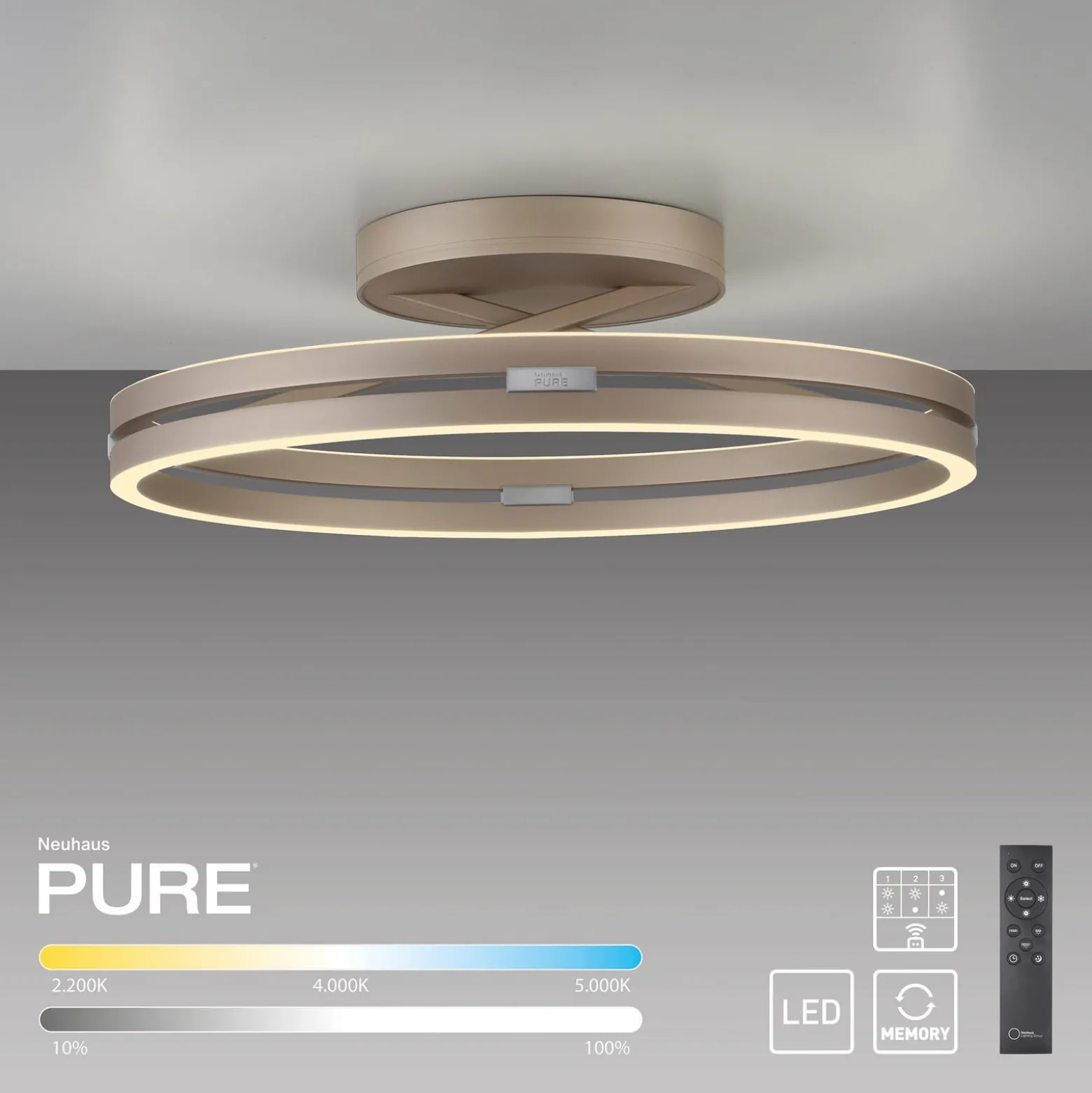 PURE LED-Deckenleuchte Loop bronzefarben, Metall Ø 60 cm CCT