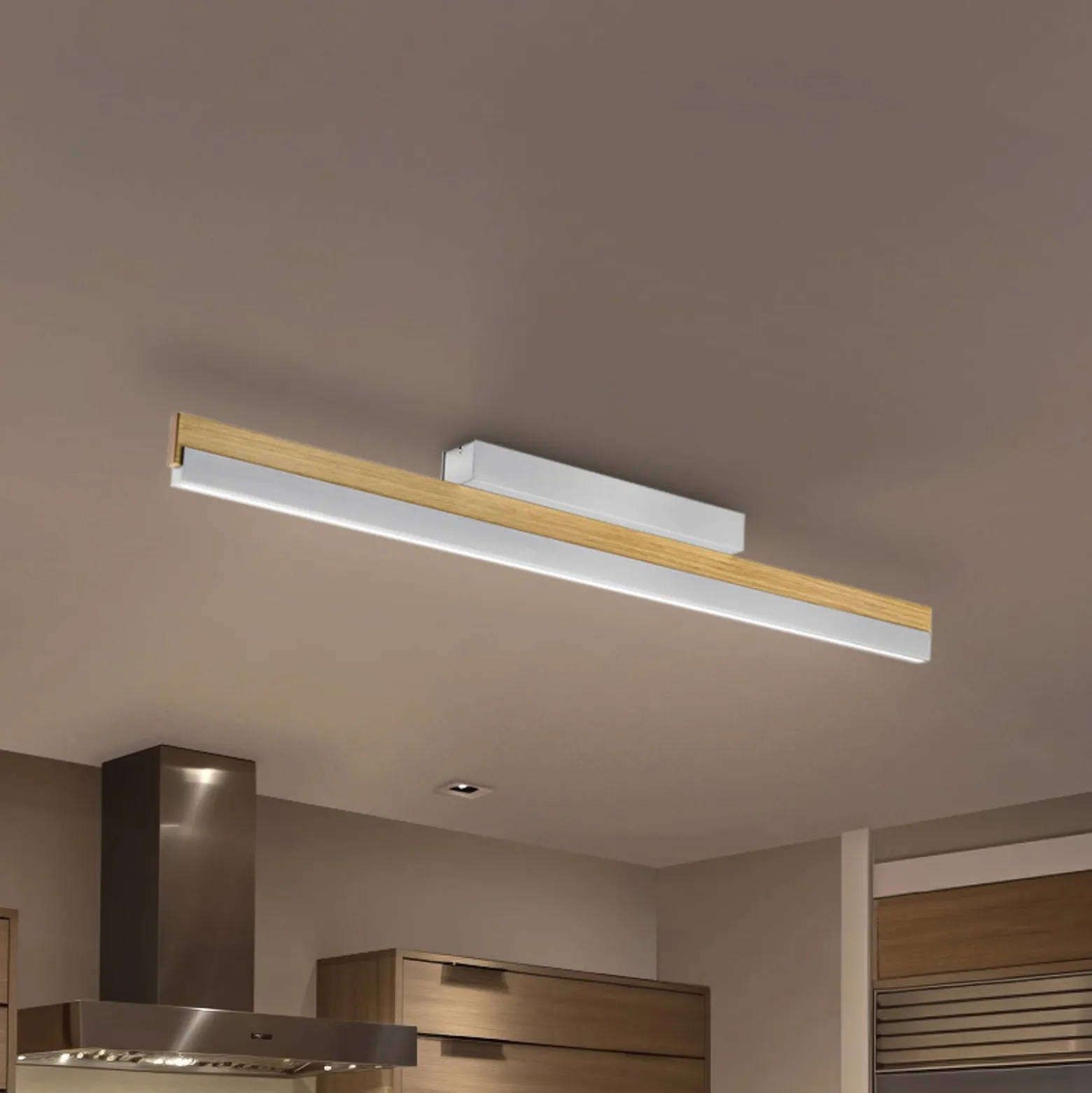 Quitani LED-Deckenleuchte Keijo, nickel/eiche