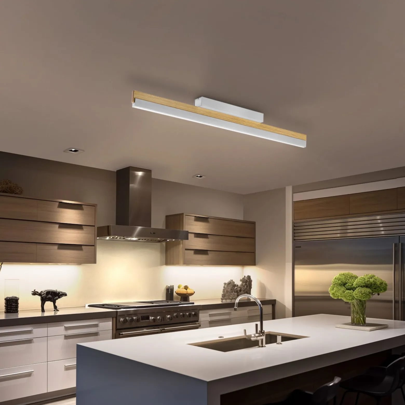 Quitani LED-Deckenleuchte Keijo, nickel/eiche