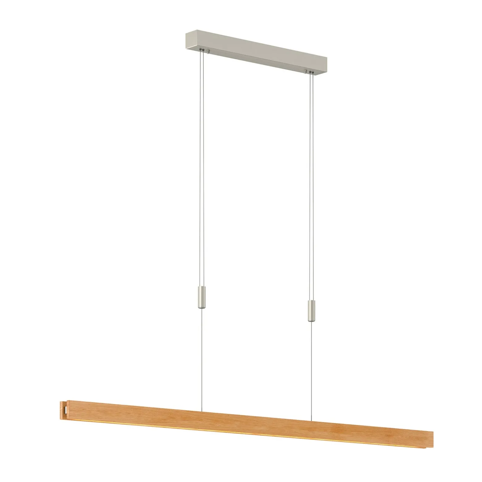 Quitani LED-Hängelampe Alin, Länge 138 cm, Eiche natur