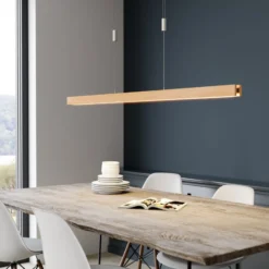 Quitani LED-Hängelampe Alin, Länge 138 cm, Eiche natur
