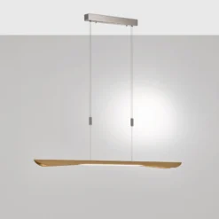 Quitani LED-Pendellampe Hiba, eiche natur, Länge 148 cm