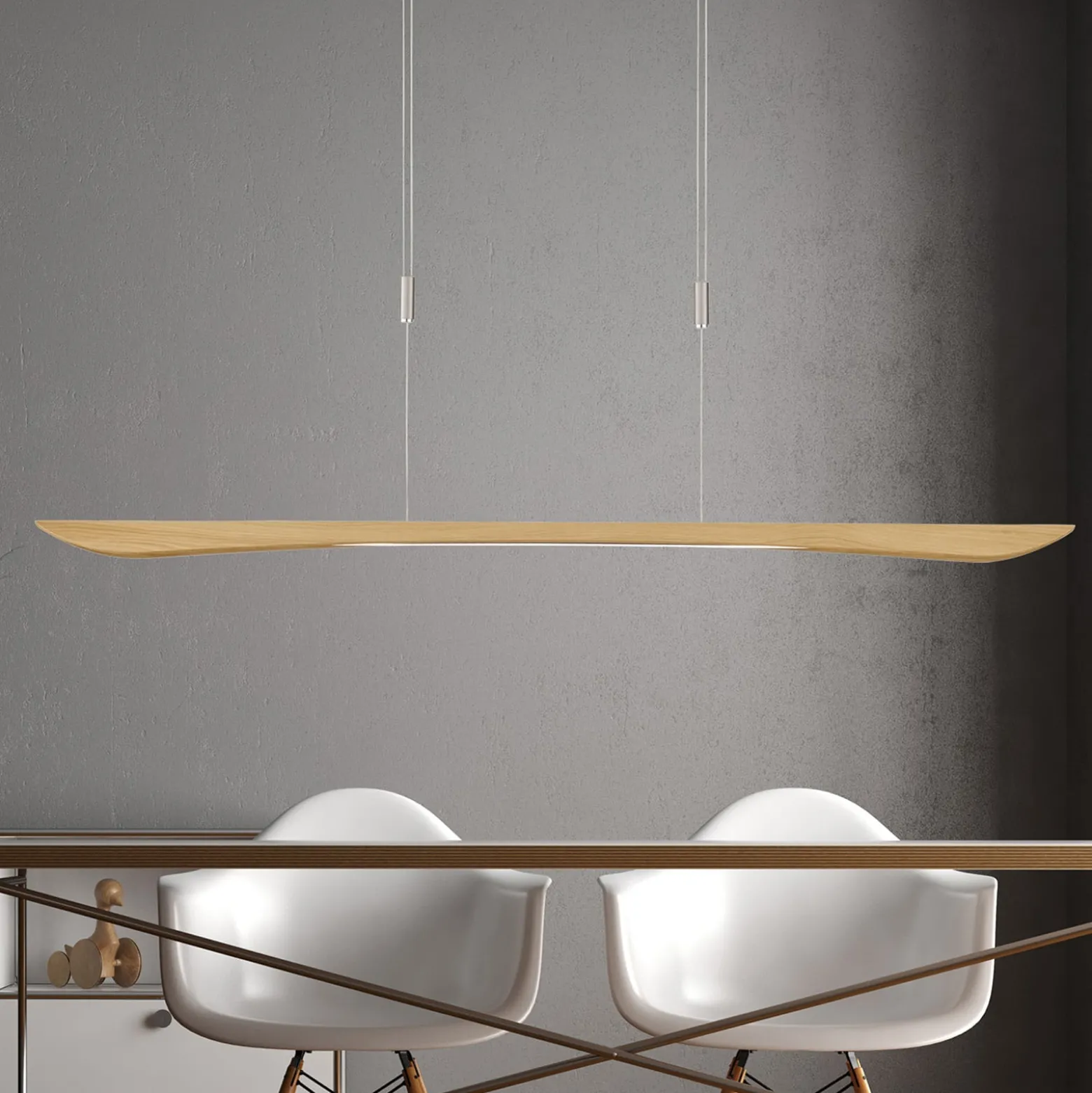 Quitani LED-Pendellampe Hiba, eiche natur, Länge 148 cm