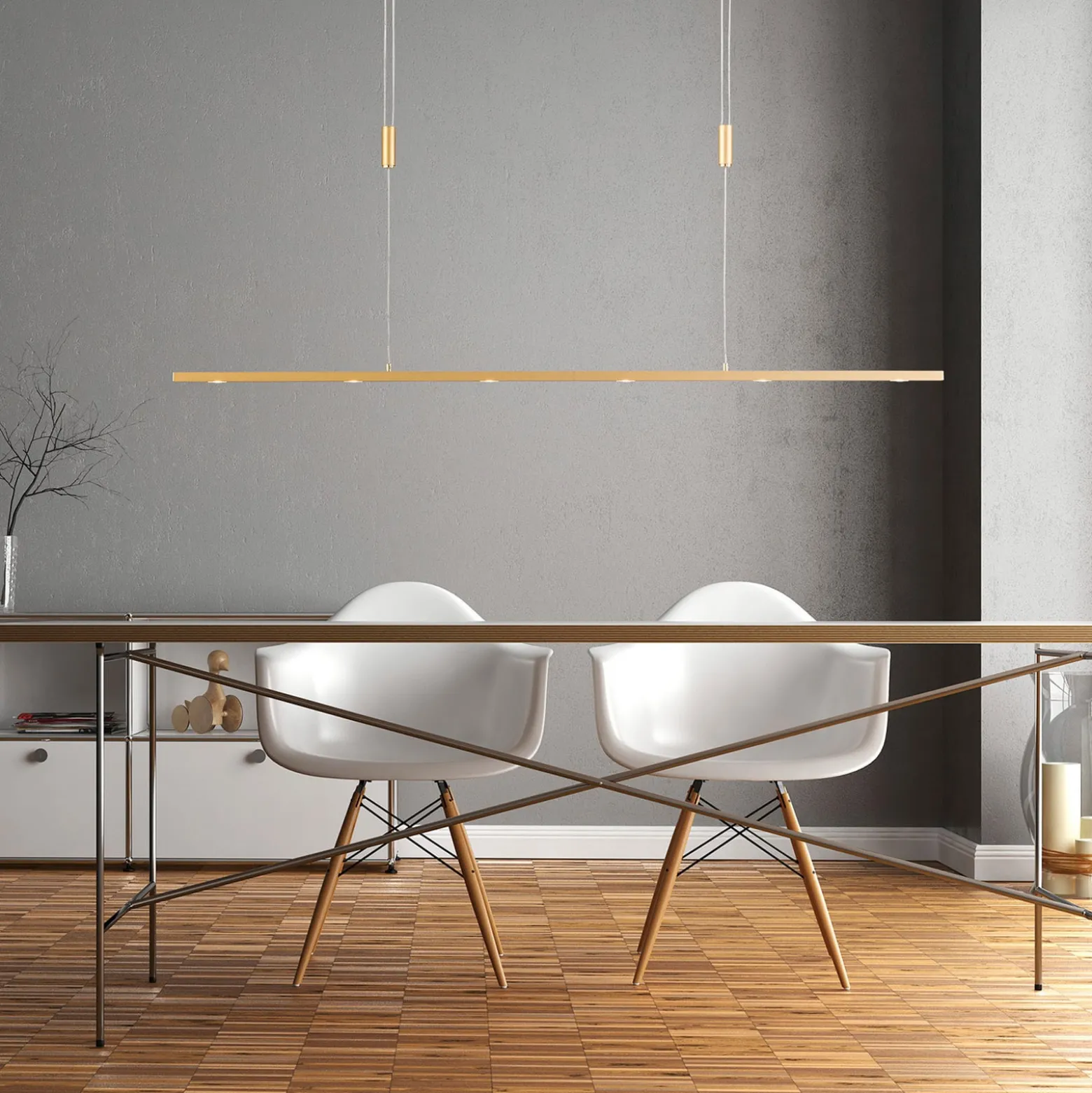 Quitani LED-Pendellampe Tolu, Länge 119 cm, messing