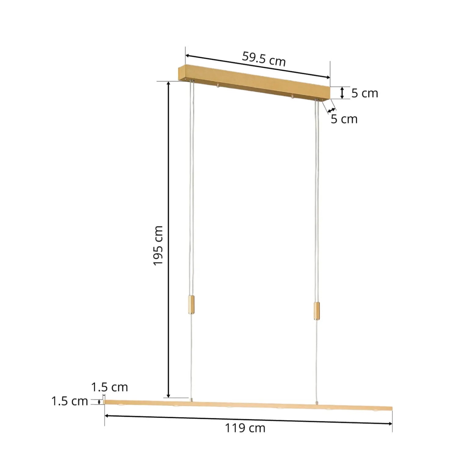 Quitani LED-Pendellampe Tolu, Länge 119 cm, messing