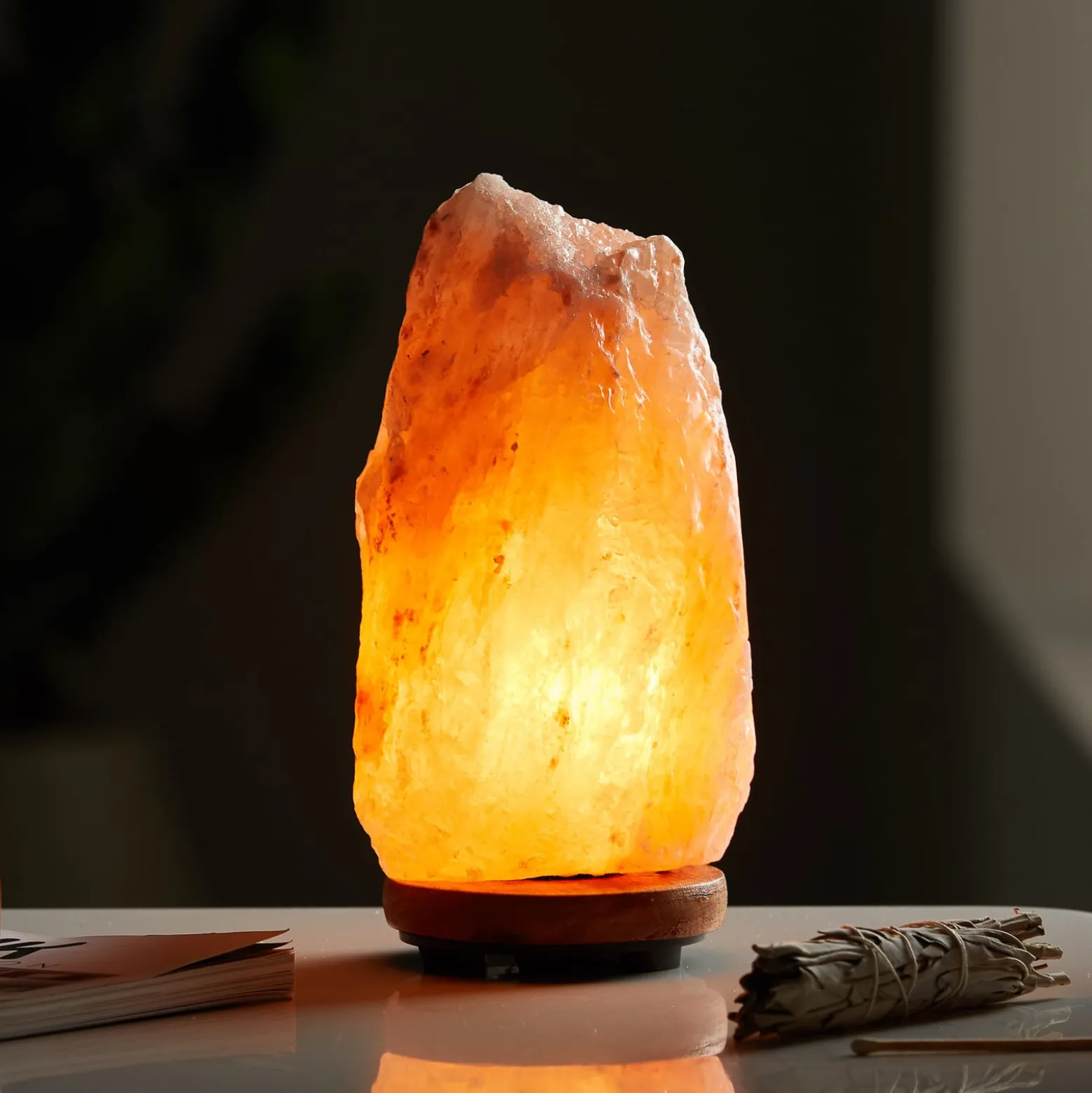 Salzkristall-Tischlampe Stone, naturfarben