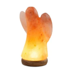 Salzlampe Engel klein, Holzsockel, USB-Anschluss, bernstein