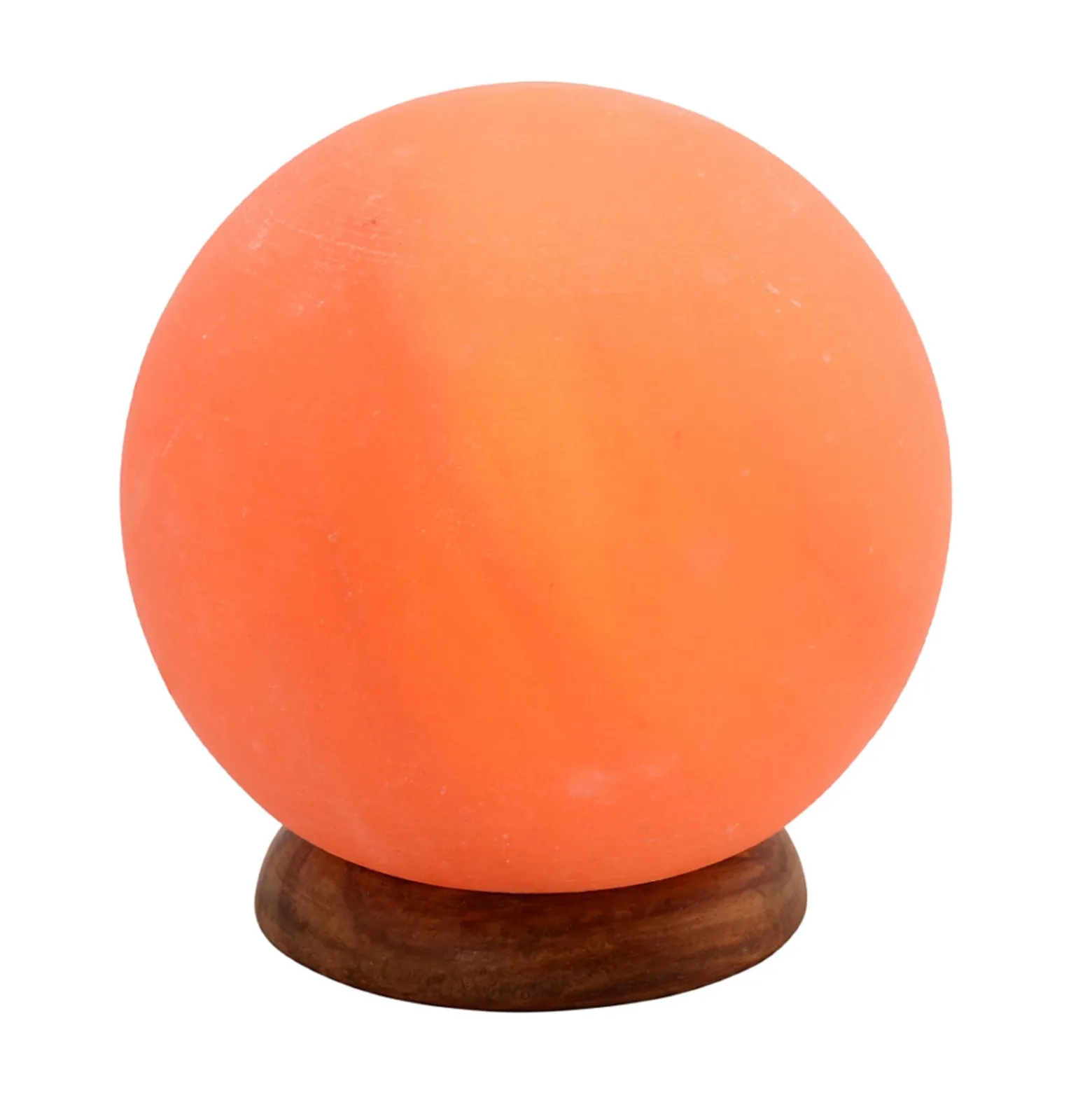 Salzleuchte Planet, 2 kg, Holzsockel, bernstein