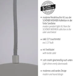 SCHÖNER WOHNEN Hängeleuchte Ali Sandbrise, Eisen, Ø 38cm E27
