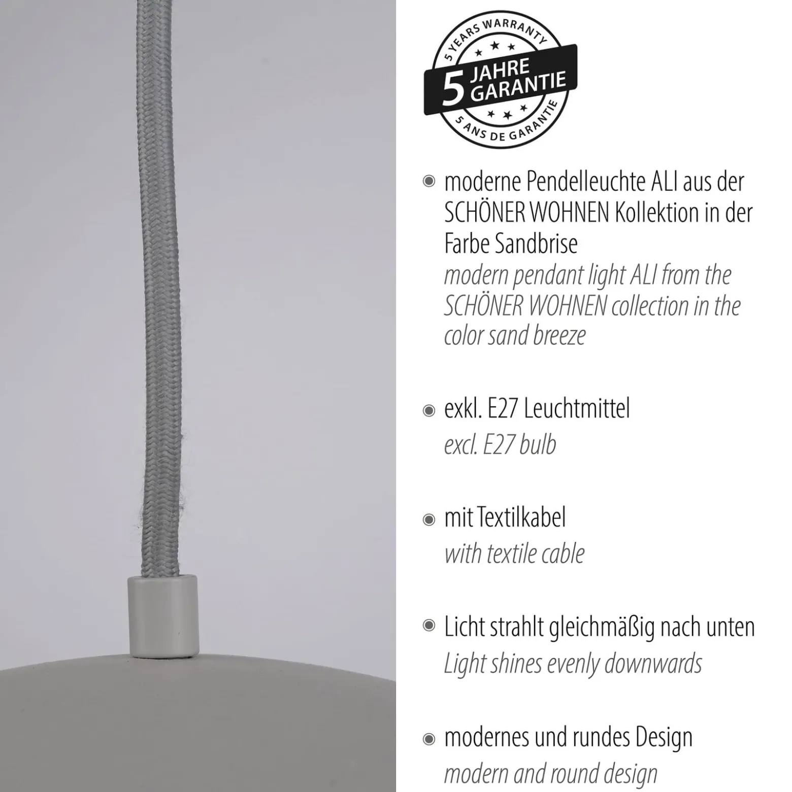 SCHÖNER WOHNEN Hängeleuchte Ali Sandbrise, Eisen, Ø 38cm E27