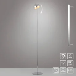 SCHÖNER WOHNEN LED-Akku-Stehlampe Bellis chrom, IP54 3.000K